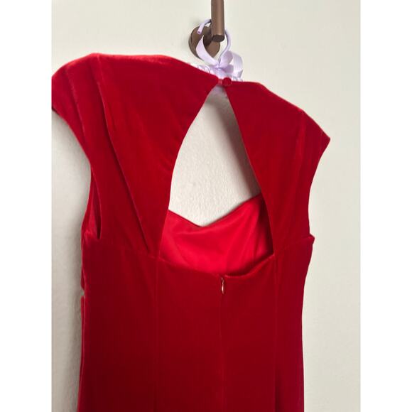 Vintage 90s Sz 4 Red Velvet Rhinestone Empire Waist Cap Sleeve Maxi Dress Gown - Picture 10 of 13